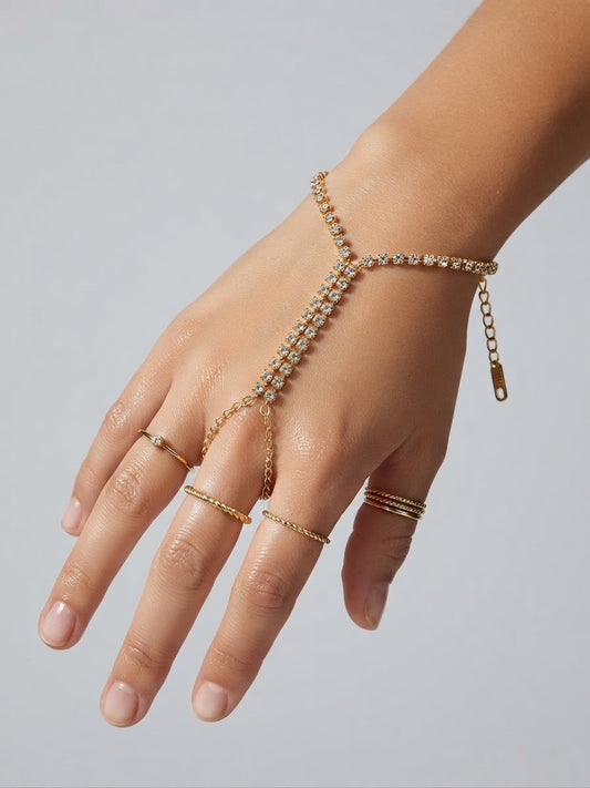 ✨Exquisite Stainless steel Gold Tennis exotic Hand chain bracelet ✨