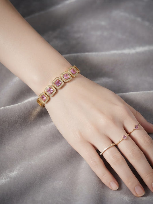 ✨Stainless steel Gold Pink Crystal studded Irregular Cuff Bracelet ✨