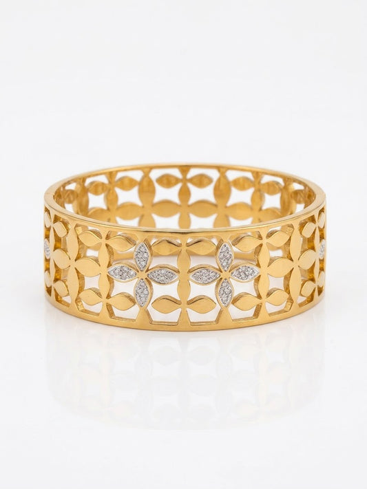Stainless steel Gold Zirconia studded chunky 18k Cuff Bracelet