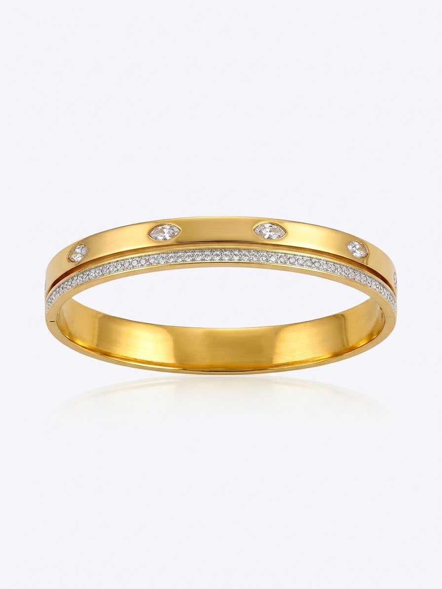 Stainless steel Gold Zirconia studded  18k Cuff Bracelet