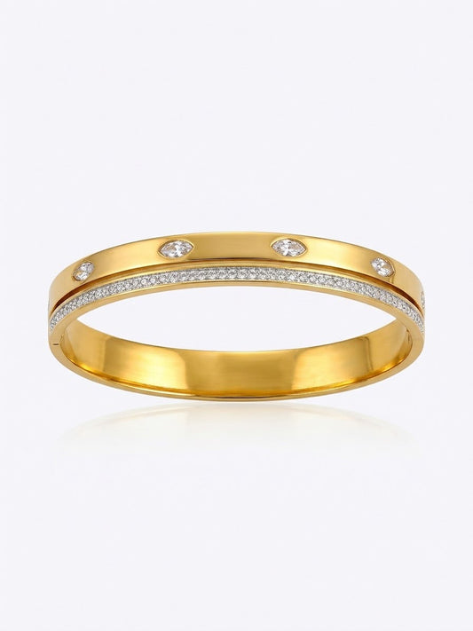 Stainless steel Gold Zirconia studded  18k Cuff Bracelet