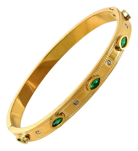 ✨Exclusive Stainless Gold Emerald Crystal Cuff Bracelet ✨