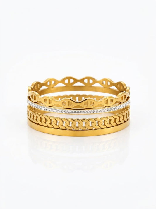 Stainless steel Chunky Gold Zirconia studded 18k Cuff Bracelet