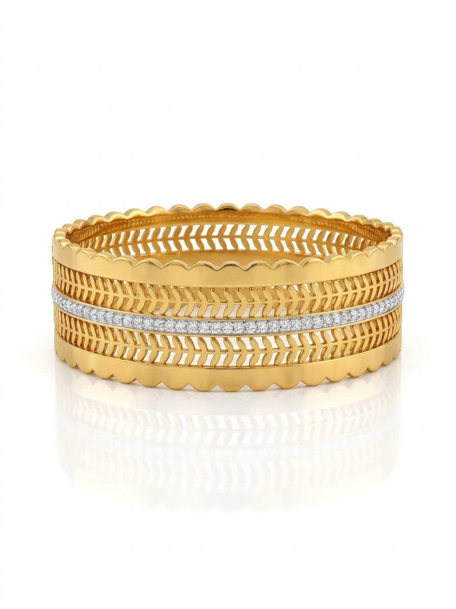 Stainless steel Chunky Gold Zirconia studded  18k Cuff Bracelet