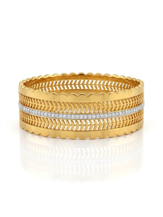 Stainless steel Chunky Gold Zirconia studded  18k Cuff Bracelet
