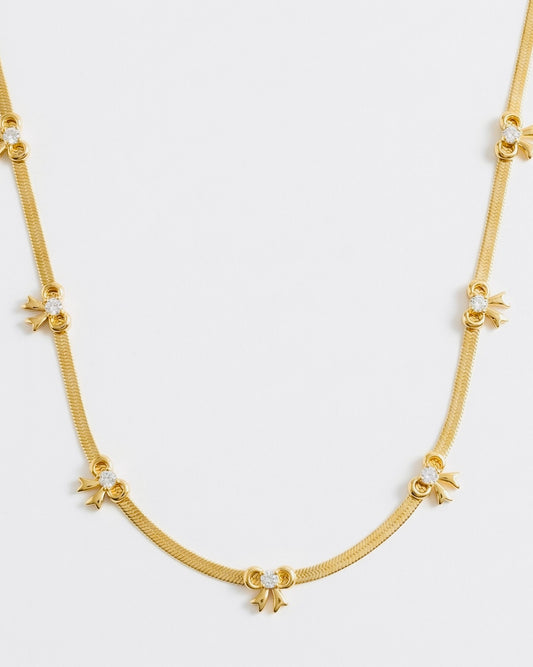 ✨Exclusive Stainless Gold Crystal Bow Snake Chain Necklace ✨
