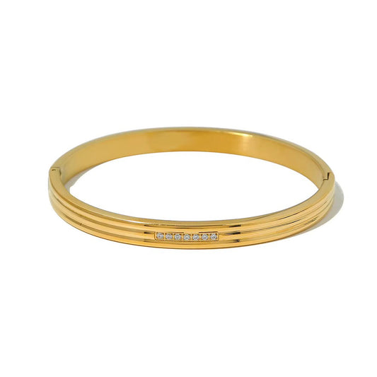 Retro Stainless steel Gold Zirconia studded 18k Cuff Bracelet