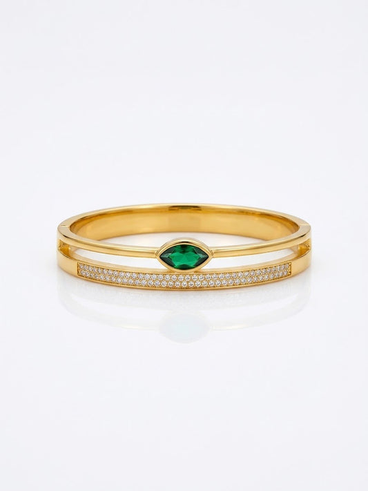 Stainless steel Gold Zirconia Emerald Eye 18k Cuff Bracelet