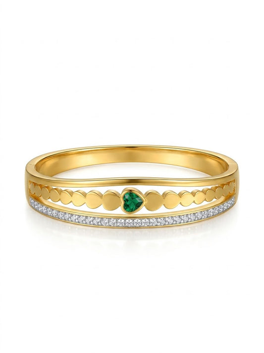 Stainless steel Gold Zirconia Emerald Heart 18k Cuff Bracelet