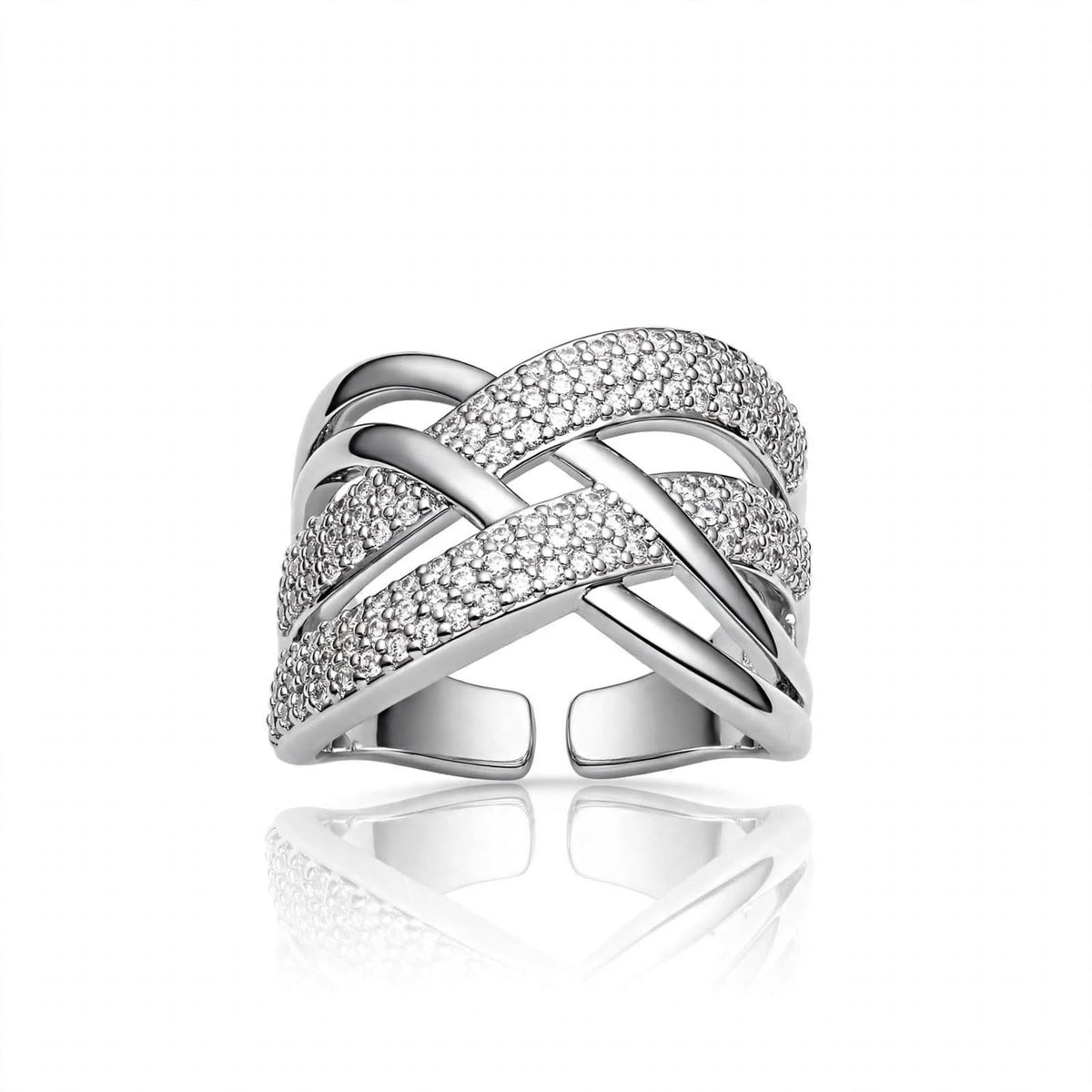 S925 Zirconium Crystal layers silver adjustable ring
