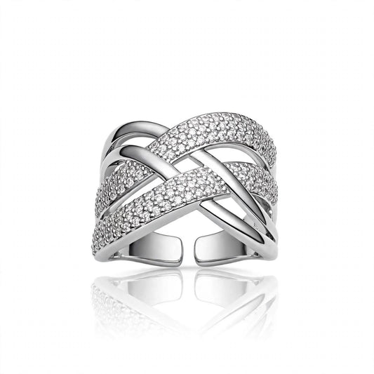 S925 Zirconium Crystal layers silver adjustable ring