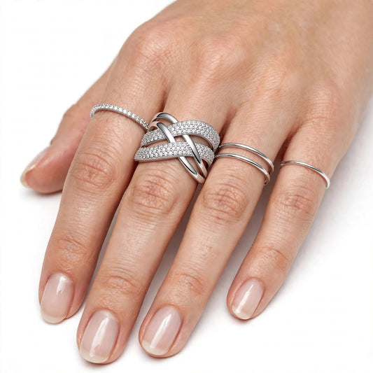 S925 Zirconium Crystal layers silver adjustable ring