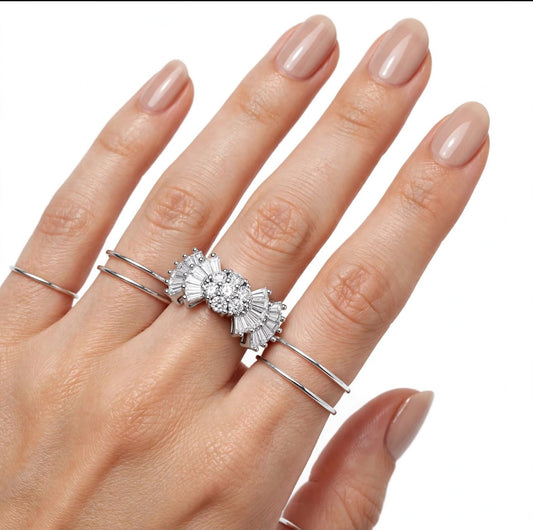 S925 Zirconium Crystal Leaf silver adjustable ring