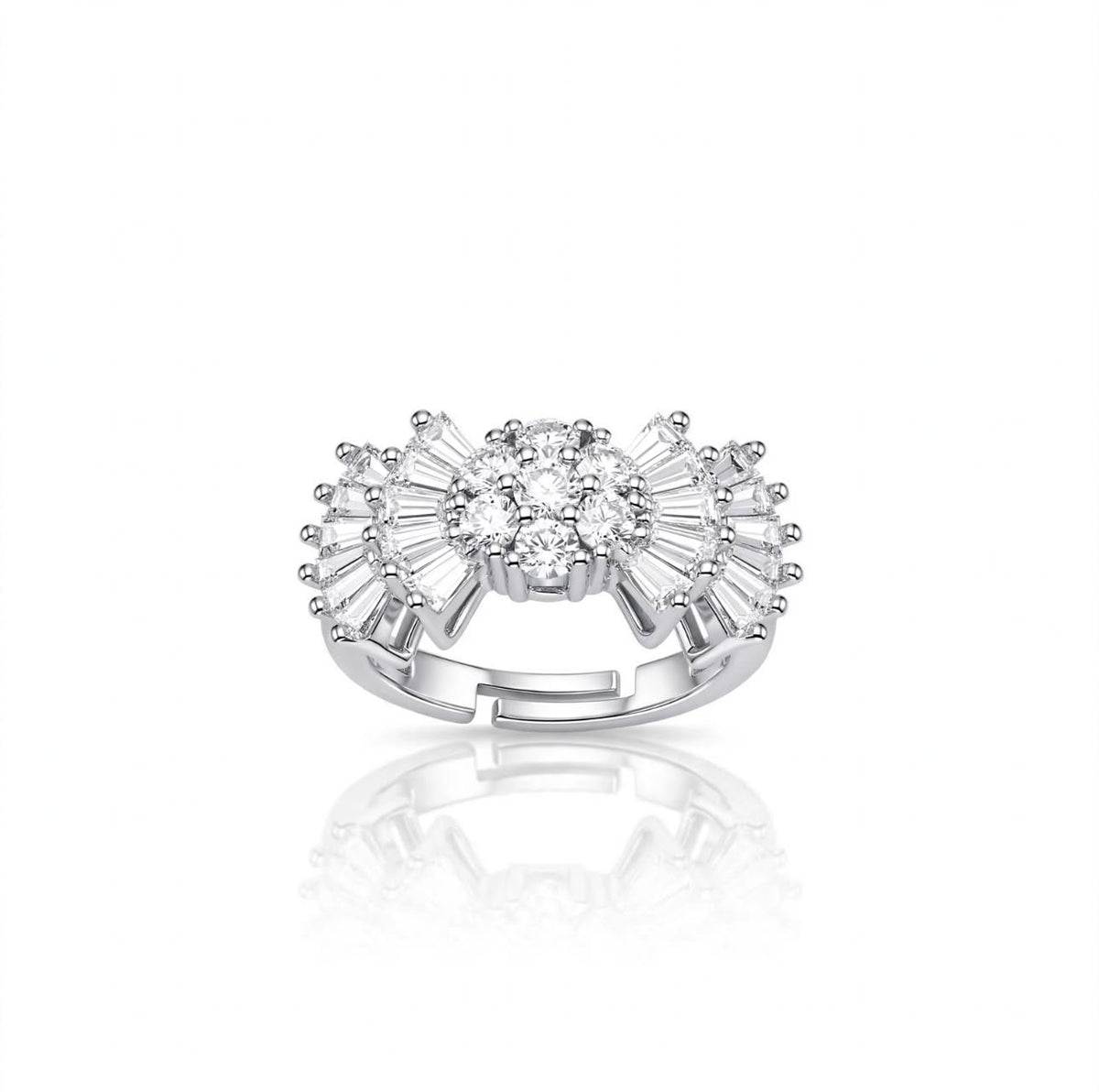 S925 Zirconium Crystal Leaf silver adjustable ring