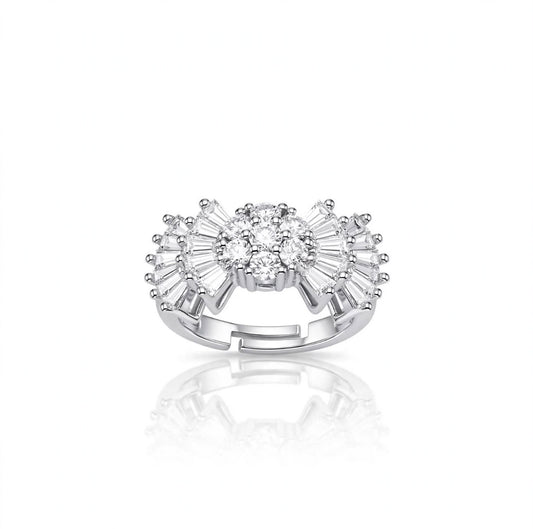 S925 Zirconium Crystal Leaf silver adjustable ring
