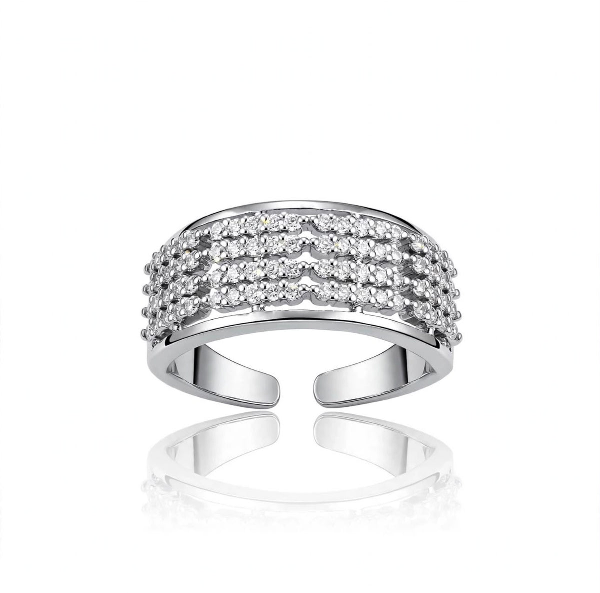 S925 Zirconium 
Crystal studded silver adjustable ring