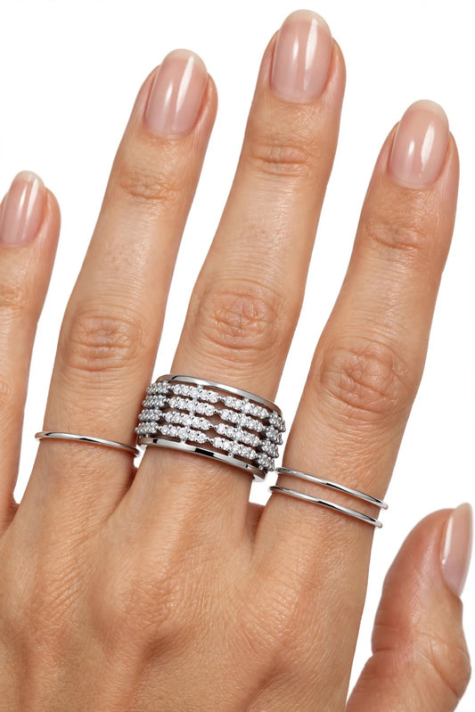 S925 Zirconium 
Crystal studded silver adjustable ring