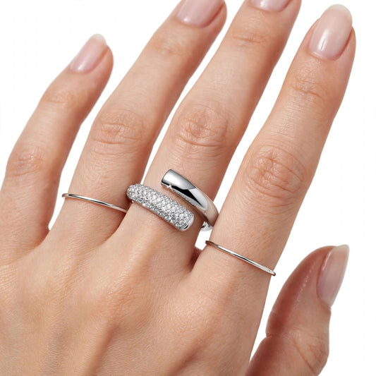 S925 Zirconium 
Crystal studded silver adjustable ring