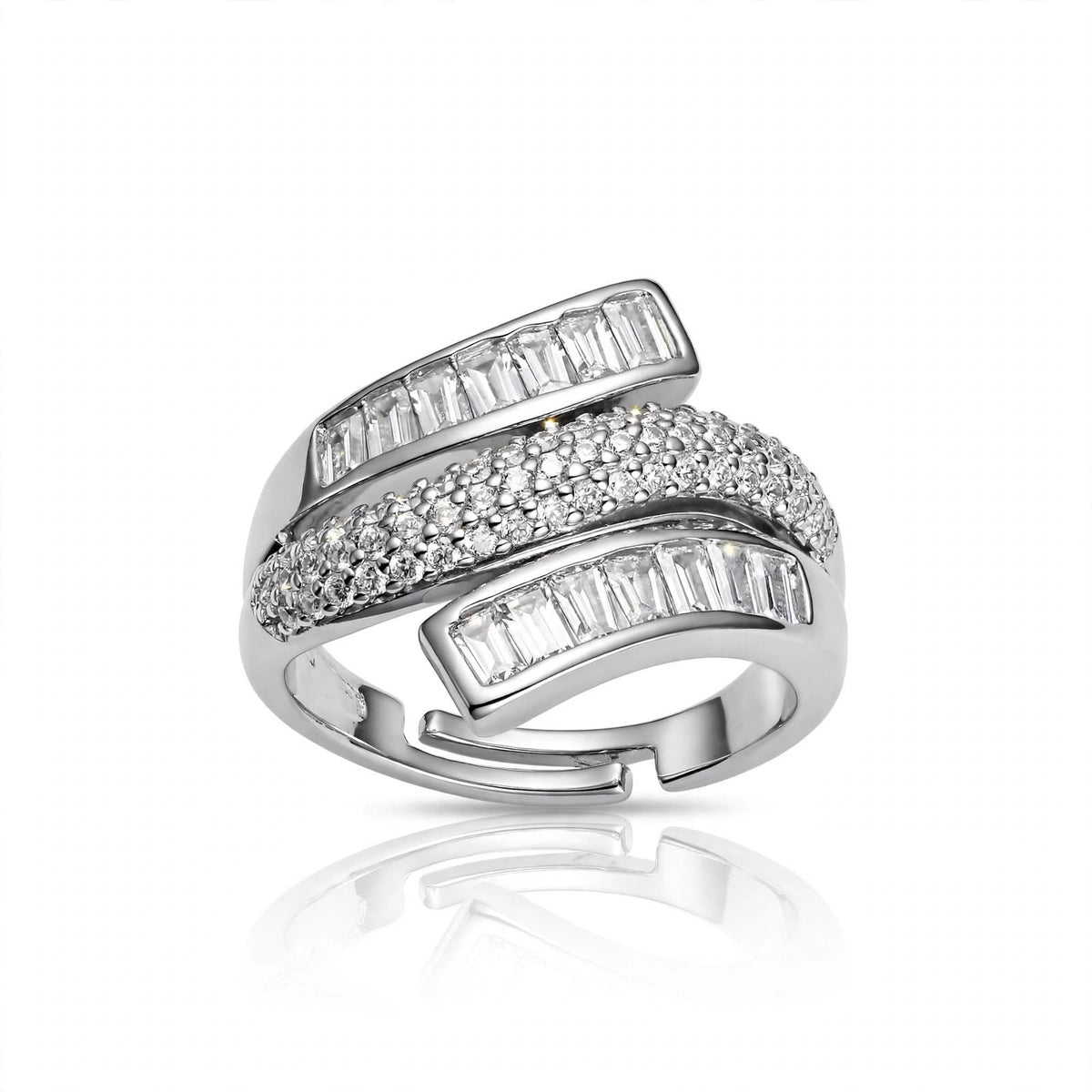S925 Zirconium Crystal studded silver layered adjustable ring