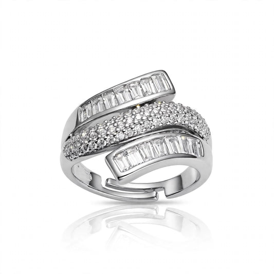 S925 Zirconium Crystal studded silver layered adjustable ring
