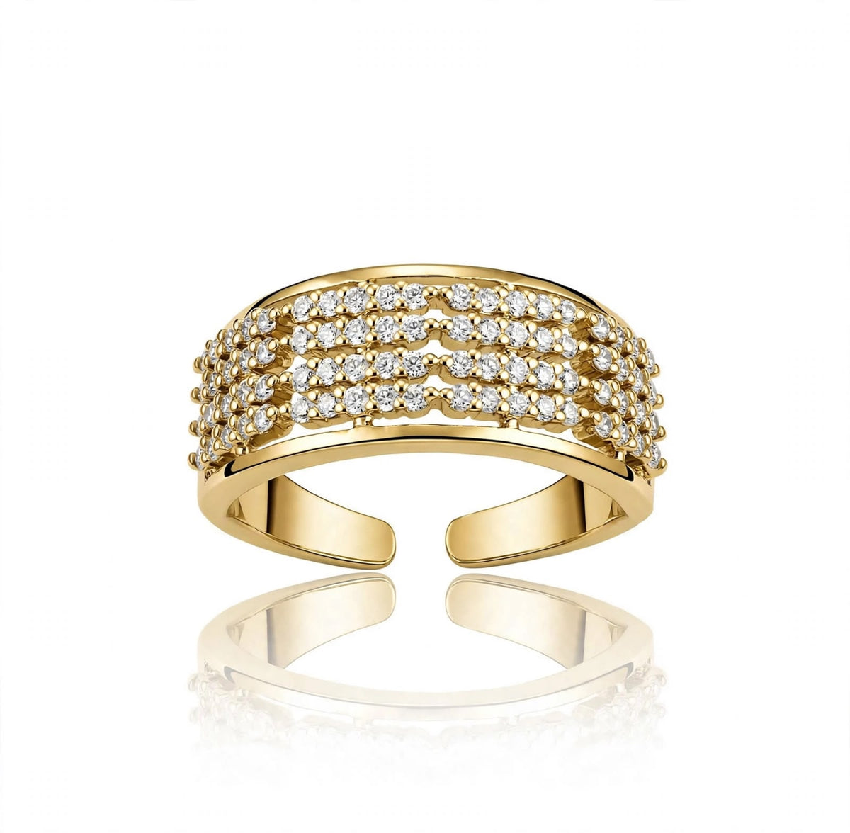 S925 Crystal Zirconia studded golden adjustable ring