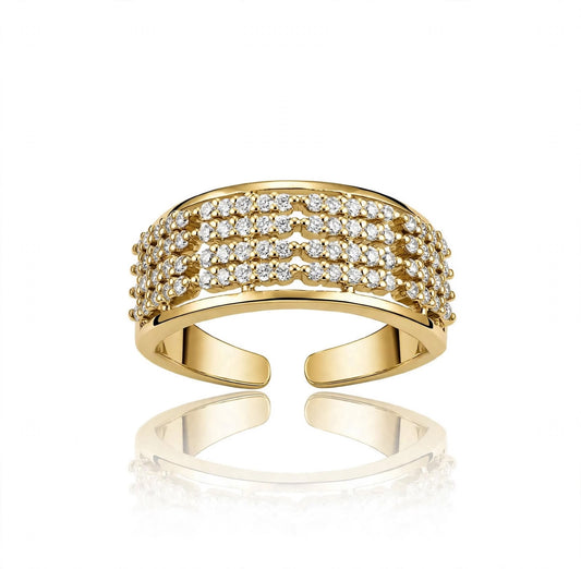 S925 Crystal Zirconia studded golden adjustable ring