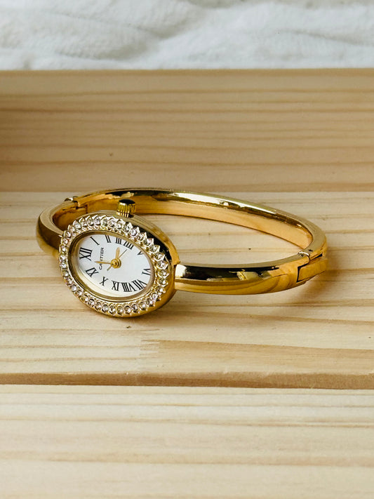 ✨ Carte Gold White Dial Zircon studded Cuff Watch ✨
