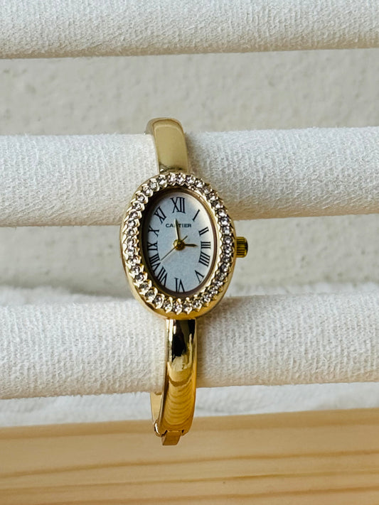 ✨ Carte Gold White Dial Zircon studded Cuff Watch ✨