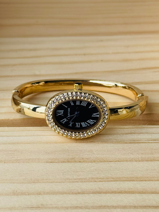 ✨ Carte Gold Black Dial Zircon studded Cuff Watch ✨