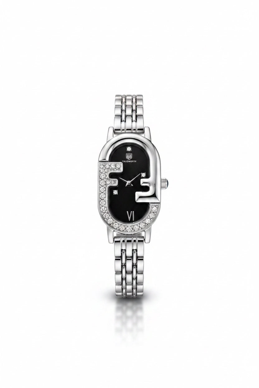 ✨Exquisite Silver Zirconium Jubilee Black Dial TrueWorth Watch✨