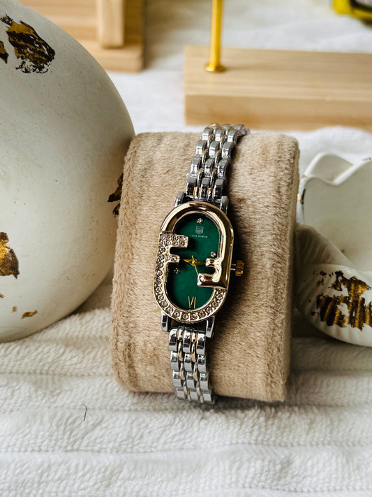 ✨Exquisite SilverXGold Zirconium Jubilee Emerald Dial TrueWorth Watch✨