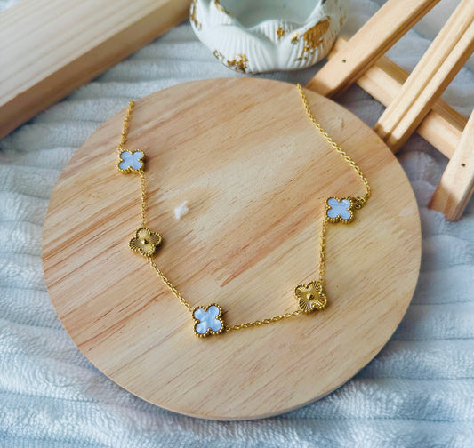 ✨ Stainless steel Gold White 5 Motif Double Side Clovie Necklace ✨