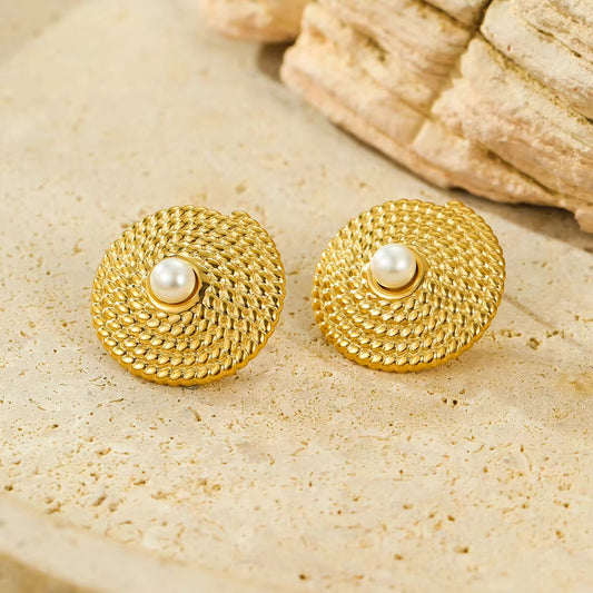 ✨ Stainless steel Gold Pearl Hoop Earrings ✨