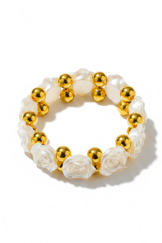 ✨Exquisite Handmade Acrylic Pearl Floral Gold Beaded Adjustable Cuff Bracelet ✨