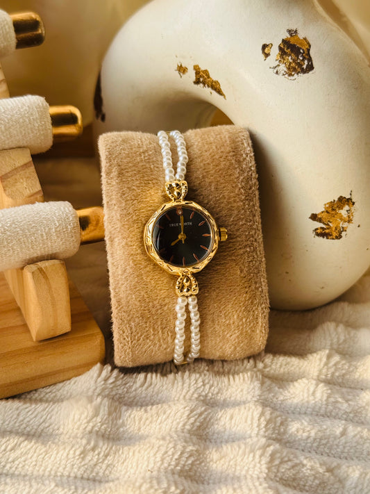 ✨Exclusive Gold Black Dial Pearl Watch ✨