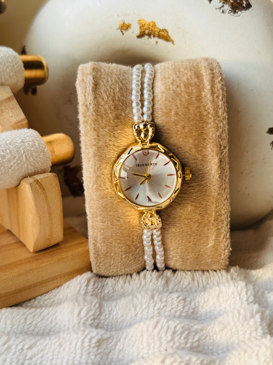 ✨Exclusive Gold White Dial Pearl Watch ✨