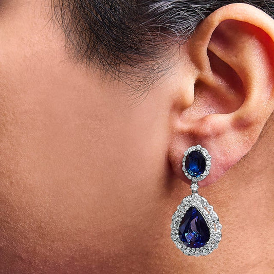 ✨ Sterling Silver Masonite Blue Rhinestone Zirconia Earrings ✨