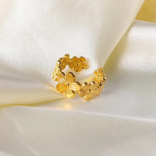 ✨ Stainless steel Gold Statement Adjustable Floral Ring ✨