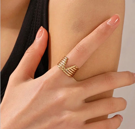 ✨ Stainless steel Gold Statement V shaped Adjustable Ring ✨