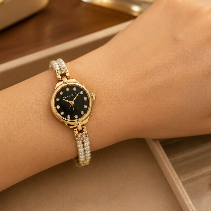 ✨Exquisite Black Dial True Worth Chain Pearl Watch ✨