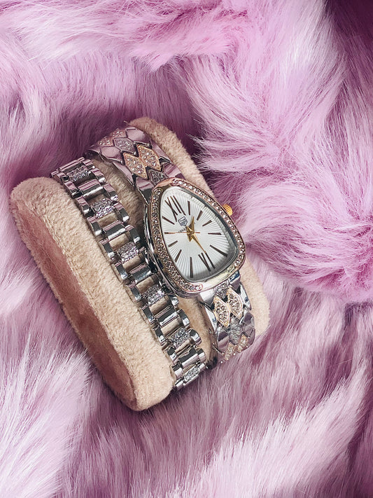 ✨Exquisite Casandra SilverXGold Dream Stack Zircon Studded Watch Set ✨