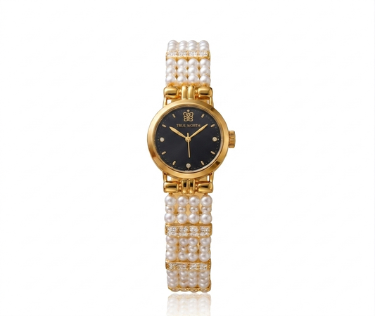 ✨Exquisite Gold Pearl Black Dial True Worth Chain Watch ✨