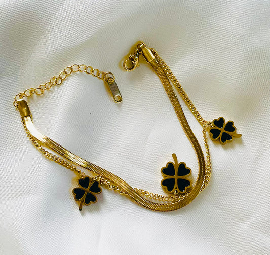 ✨Stainless steel Gold Layered Black Clovie Snake chain bracelet ✨