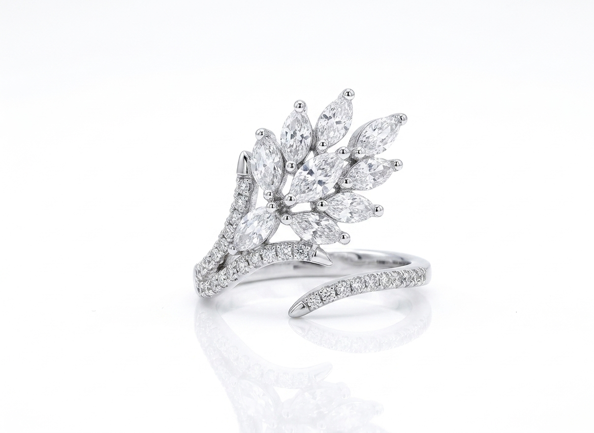 ✨Sterling S925 Silver zirconia Leaf Adjustable Ring ✨