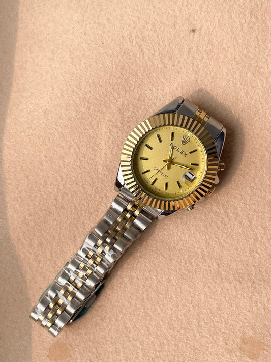 ✨Premium SilverXGold Braided Mustard Dial Rlx Watch ✨