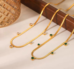 ✨Exquisite Stainless steel Gold Snake Chain Gemstone Necklace ✨.