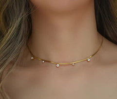 ✨Exquisite Stainless steel Gold Snake Chain Gemstone Necklace ✨.