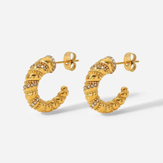 ✨Stainless steel Gold Zircon Studded Hoop Earrings ✨