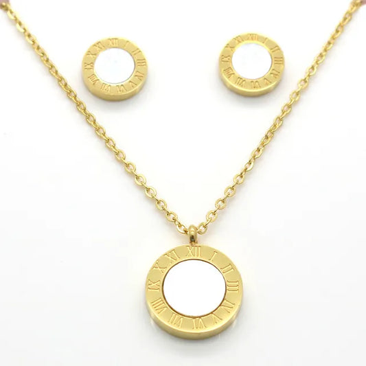 ✨Stainless steel Gold White Dial Enamel  Pendant tops Set✨