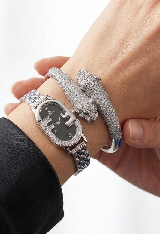 ✨Exquisite Silver Zirconium Jubilee Black Dial X Leopard Stack ✨